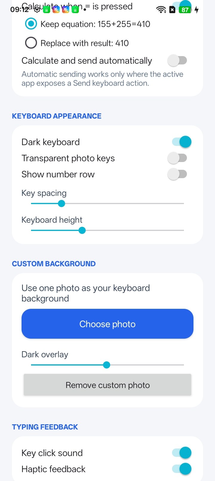 ToolKey keyboard appearance controls